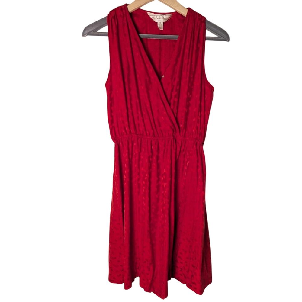 VTG Michelle Stuart 100% Silk Classic Red Faux Wrap Mini Dress Women 10 Holiday